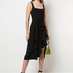 SHONA JOY Ruffle Front Tie Waist Midi Dress‎ Black